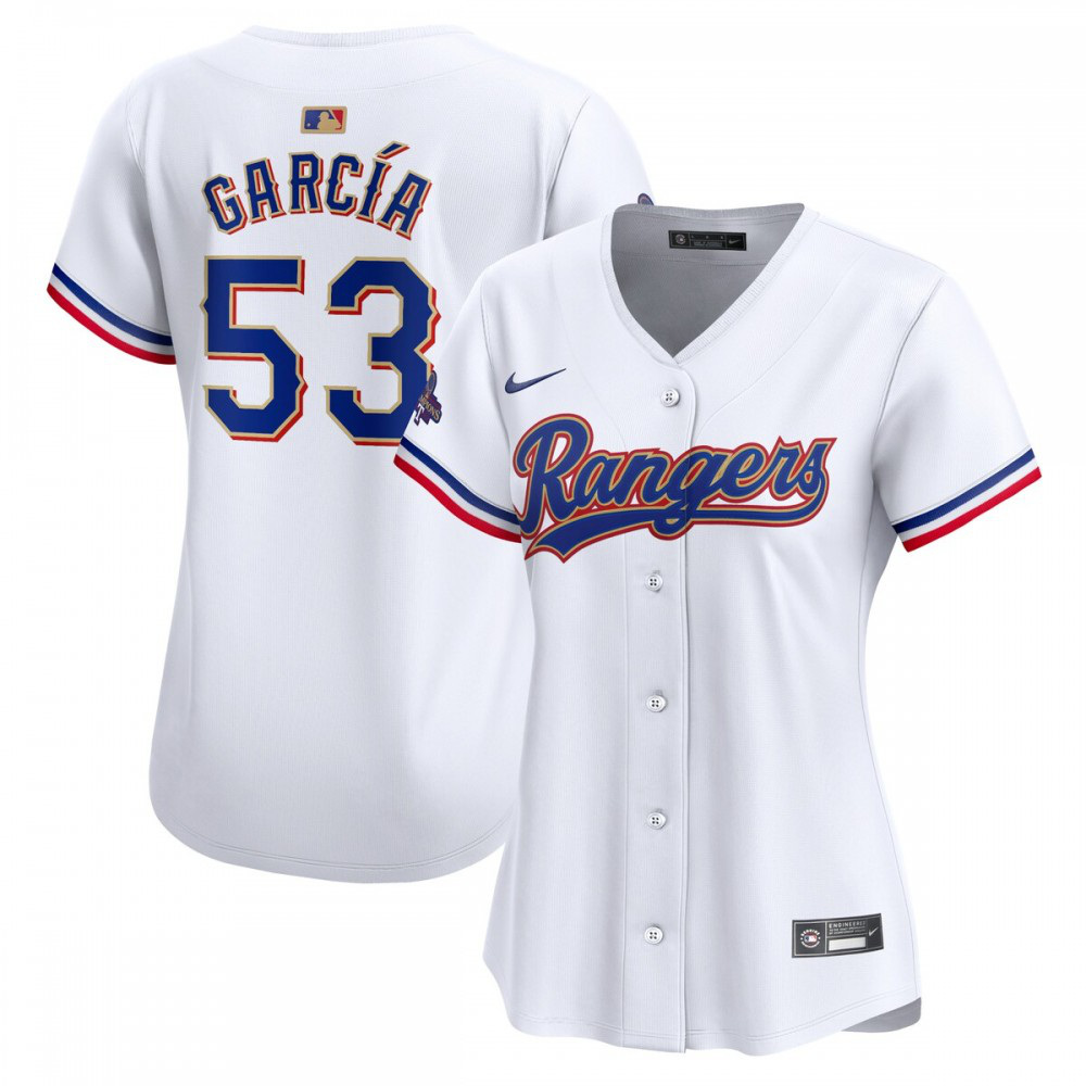 Adolis Garcia Texas Rangers Women's 2024 Gold Collection Limited Player Jersey – White-Pro Kit Vault | Brand New 26/27 Sports Jerseys